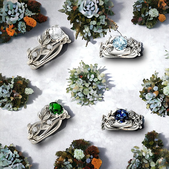 Fern green emerald stone crystals filigree silver ring size 8 ~brand new~ gift - Picture 2 of 2